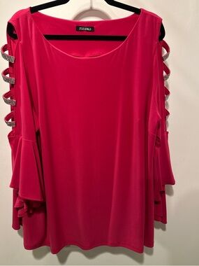 Roz & Ali Pink Cold-Shoulder Blouse with Rhinestone Strap Detail 2X